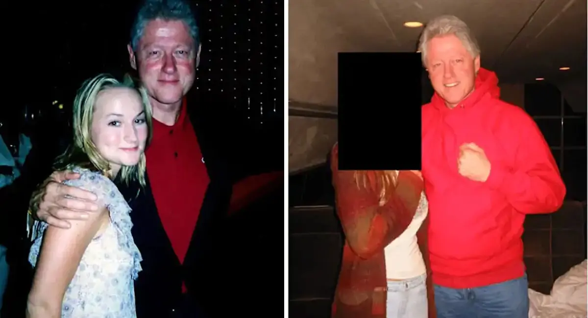 पहली तस्वीर में पूर्व अमेरिकी राष्ट्रपति बिल क्लिंटन, शांटे डेविस के साथ हैं। दूसरी तस्वीर में बिल क्लिंटन एक महिला के साथ नजर आ रहे हैं।