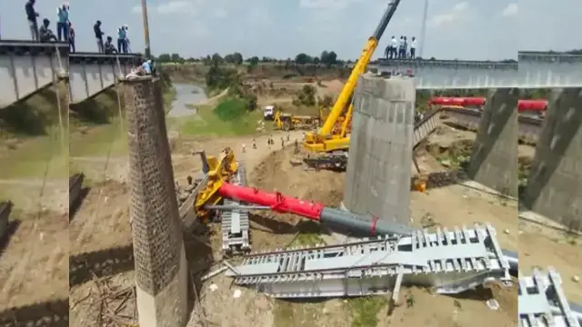 मरम्मत के दौरान क्रेन गार्डर समेत नदी में गिरी, ट्रेन संचालन प्रभावित