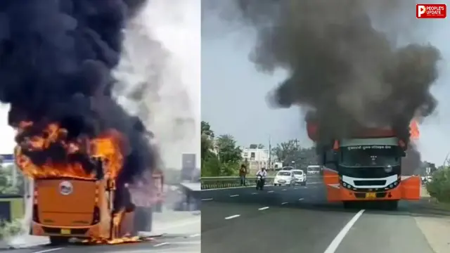 मुख्यमंत्री सुगम परिवहन सेवा की बस में लगी भीषण आग, यात्रियों ने कूदकर बचाई जान