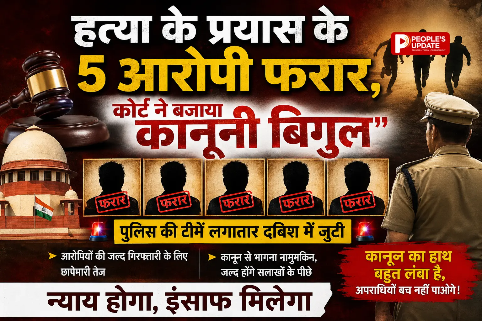 सूरजपुर में हत्या के प्रयास के 5 फरार आरोपियों पर कोर्ट सख्त, BNSS की धारा 84 के तहत उद्घोषणा जारी