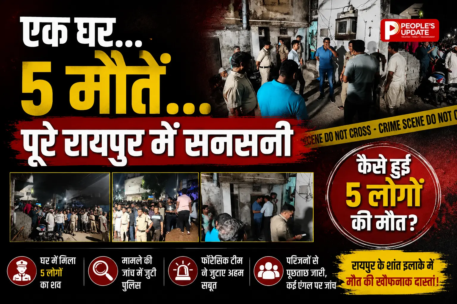 रायपुर में एक ही घर से 5 शव मिलने से सनसनी, पति फंदे पर मिला, पत्नी और 3 बच्चों की संदिग्ध मौत