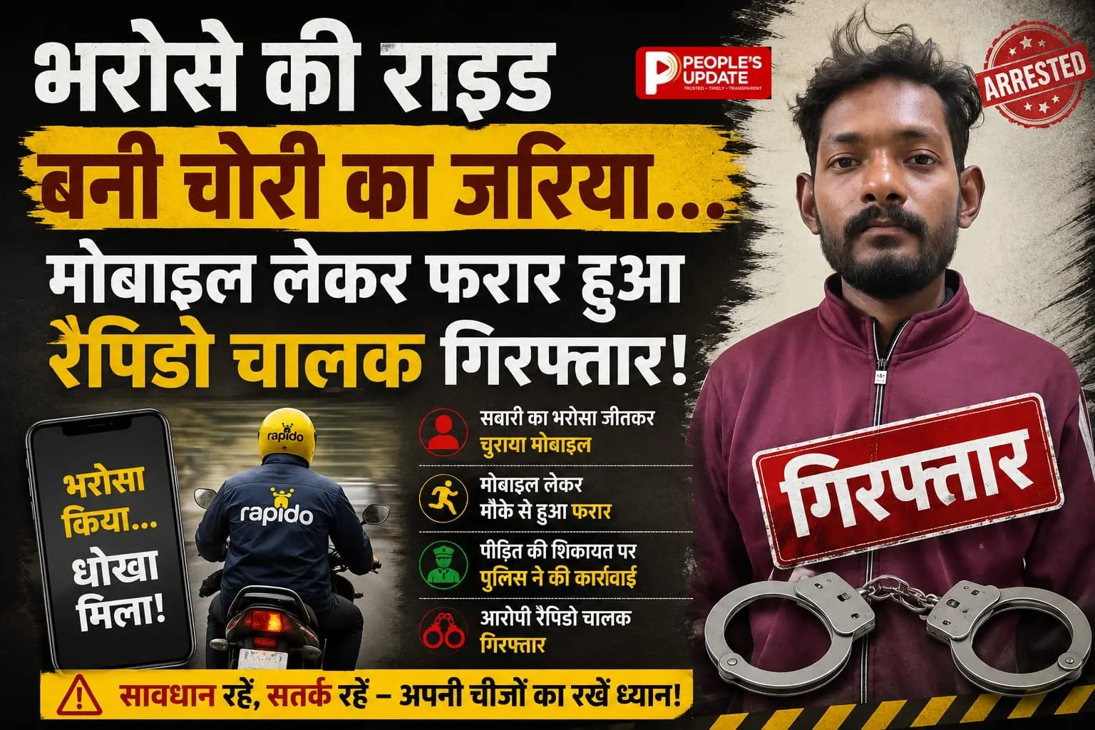 रैपिडो चालक ने महिला यात्री के 40 हजार के मोबाइल उड़ाए, पुलिस ने चंद घंटों में दबोचा