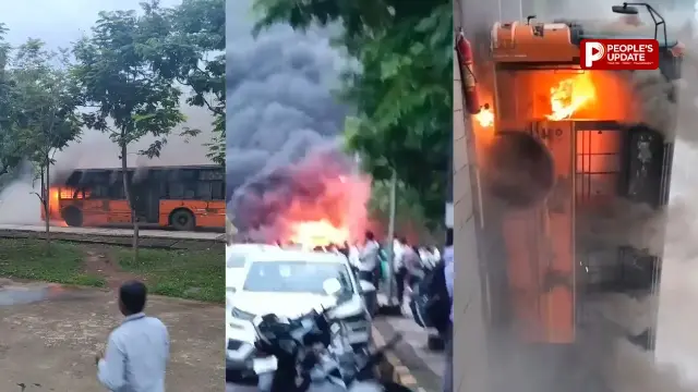 नवा रायपुर में मंत्रालय कर्मचारियों की बस में लगी भीषण आग, देखते ही देखते जलकर हुई खाक