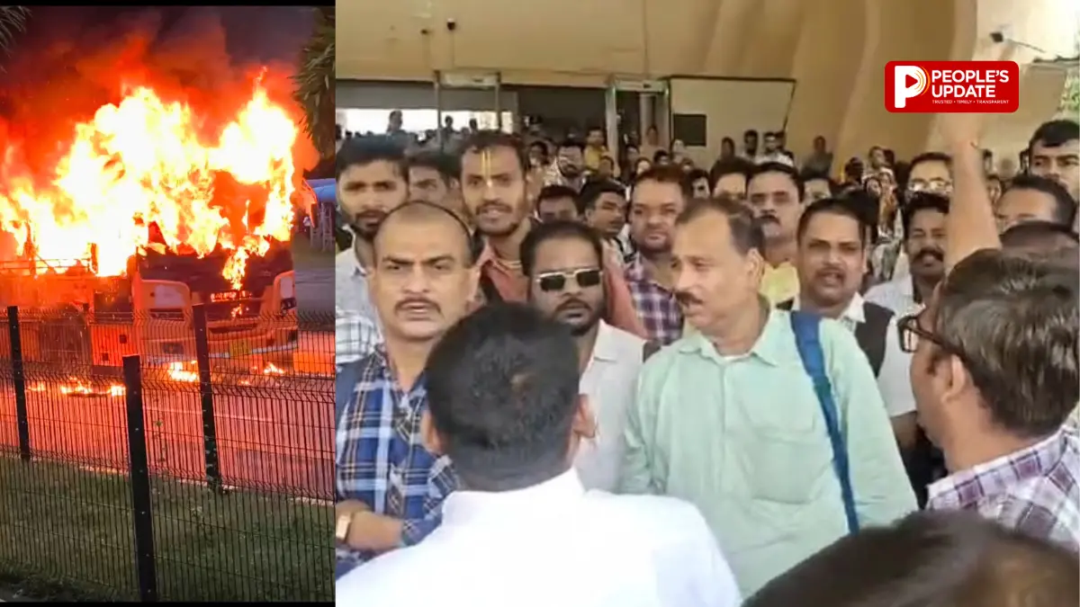 नवा रायपुर में स्टाफ बस में लगी आग से मंत्रालय कर्मचारियों का फूटा गुस्सा,बोले- कबाड़ बसों से कब तक करेंगे सफर