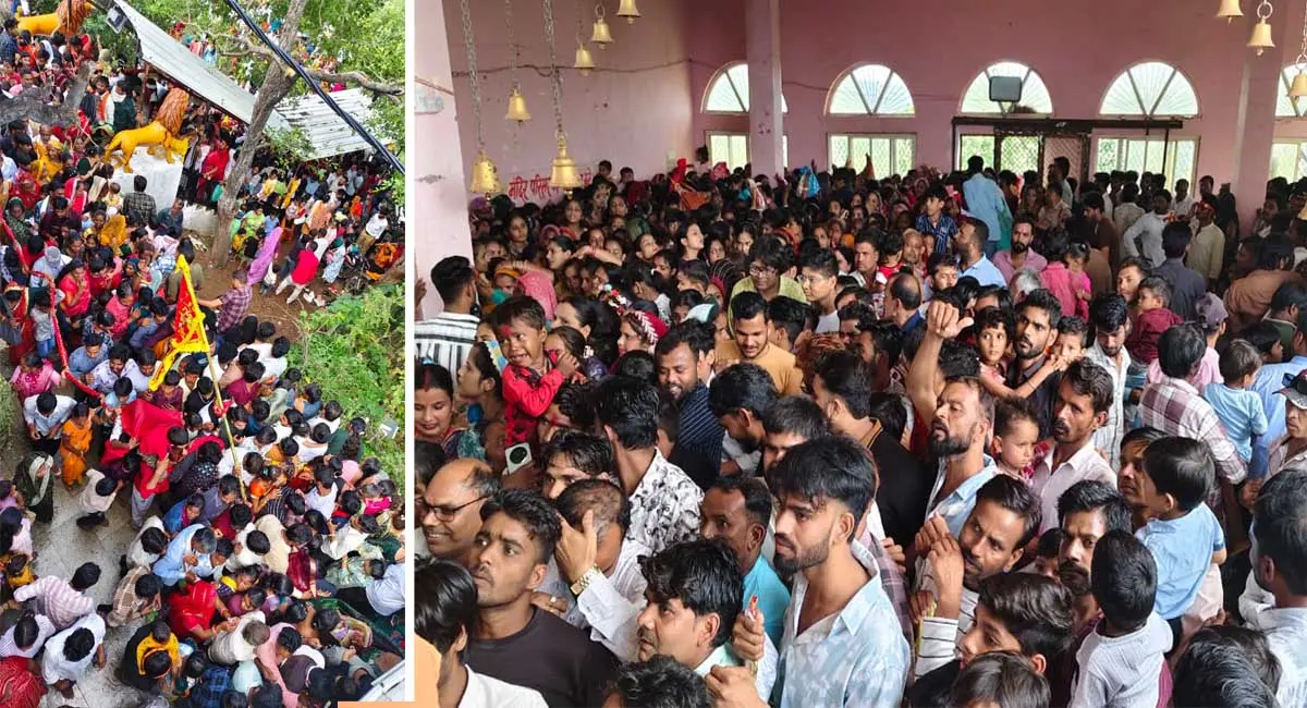 नवरात्रि पर माता बीस भुजा देवी मंदिर में उमड़ी अपार भीड़, प्रशासन की लापरवाही से कई महिलाएं बेहोश