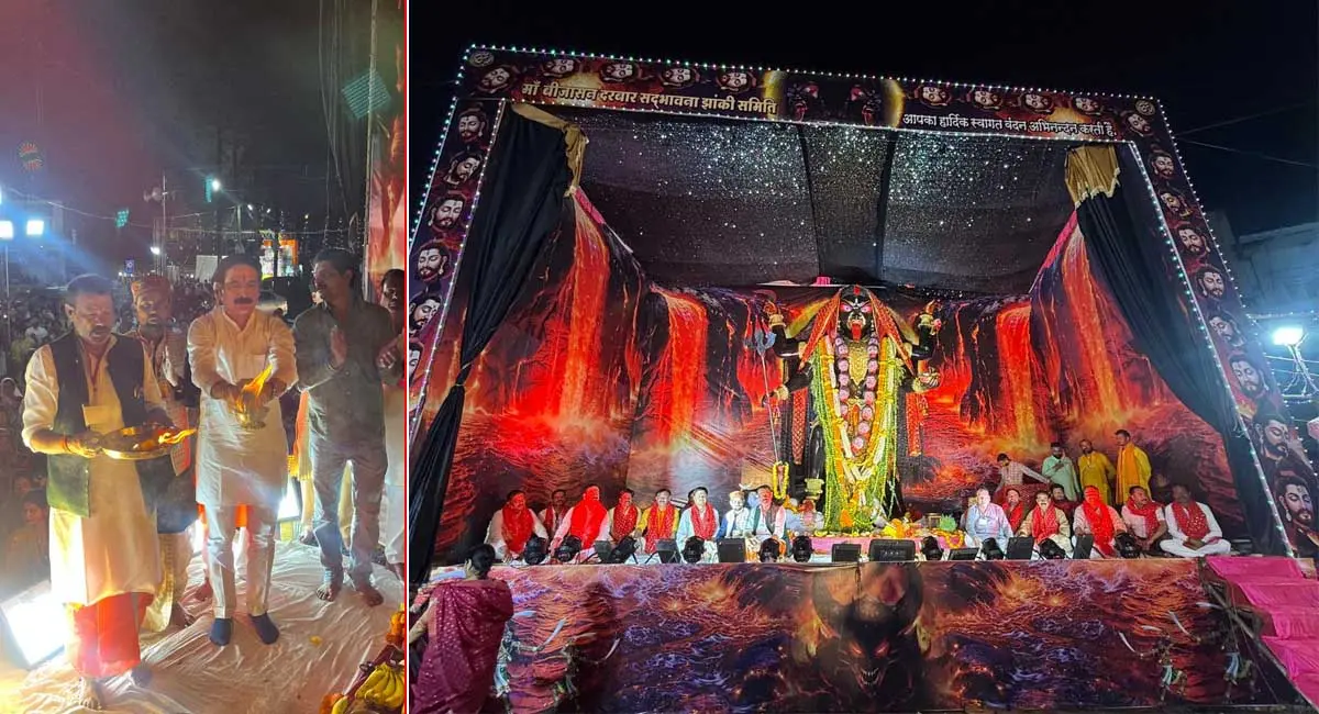 जयस्तंभ चौराहे पर सजी शहर की सबसे बड़ी काली माता की झांकी, भजन संध्या में गूंजे भक्ति गीत
