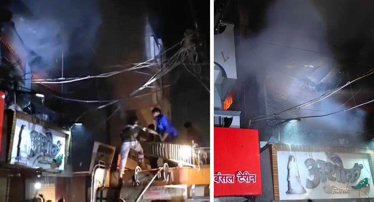 गुना सदर बाजार में भीषण आग से मची अफरा-तफरी, गोदाम में जली दीपावली की सामग्री, अफसरों ने संभाली कमान