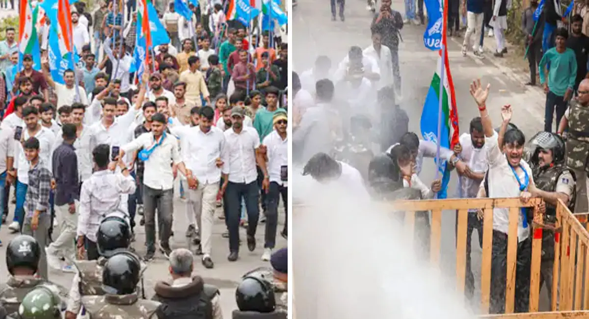धांधली के आरोप पर NSUI का प्रदर्शन, पुलिस ने किया लाठीचार्ज और चलाई वाटर कैनन