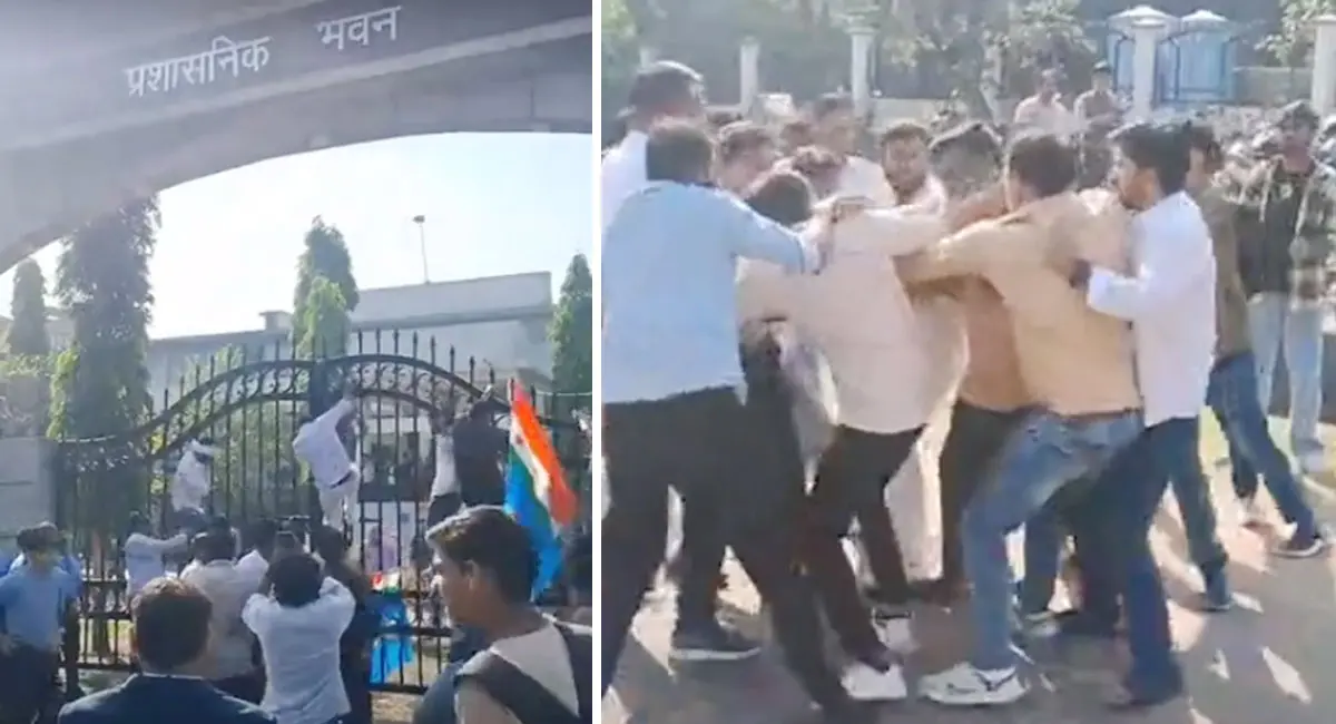 हरिसिंह गौर यूनिवर्सिटी में NSUI का हंगामा, छात्र संघ चुनाव की मांग पर पुलिस से झड़प, वाटर कैनन से प्रदर्शनकारियों को खदेड़ा