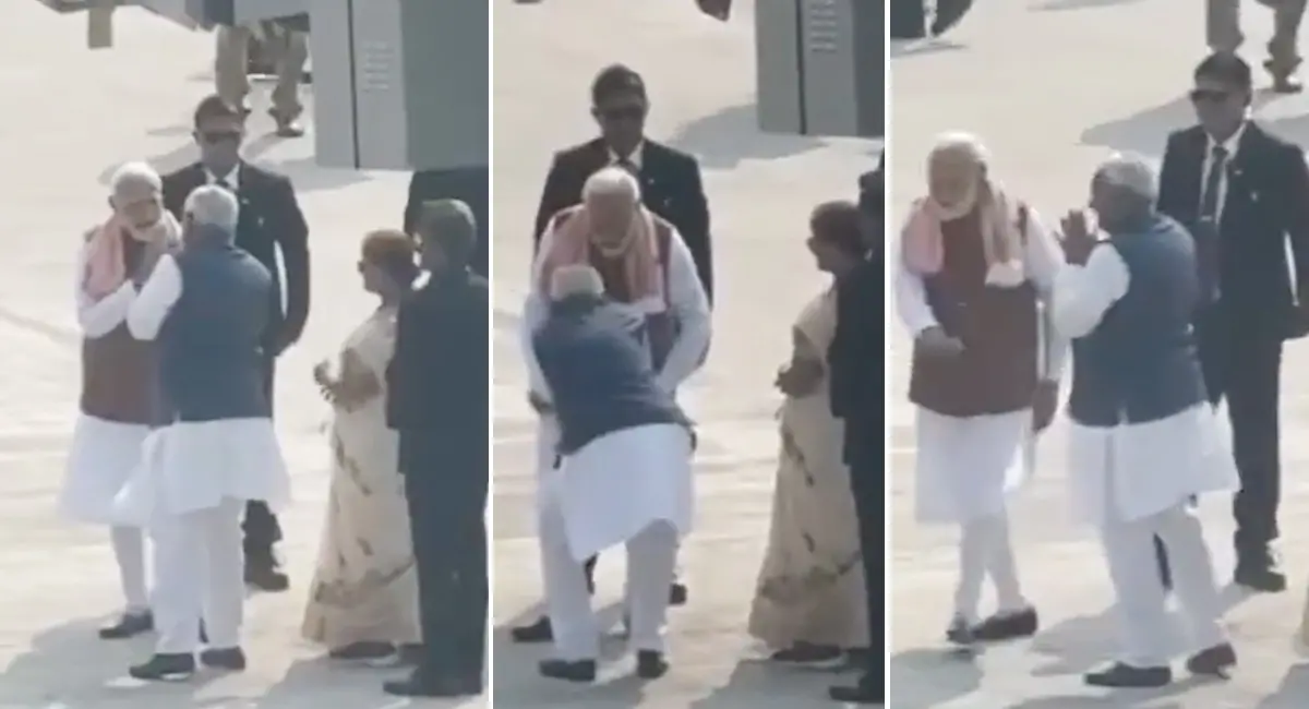 पैर छूने की कोशिश... PM ने मुस्कुराकर रोका, VIDEO बना चर्चा का विषय 
