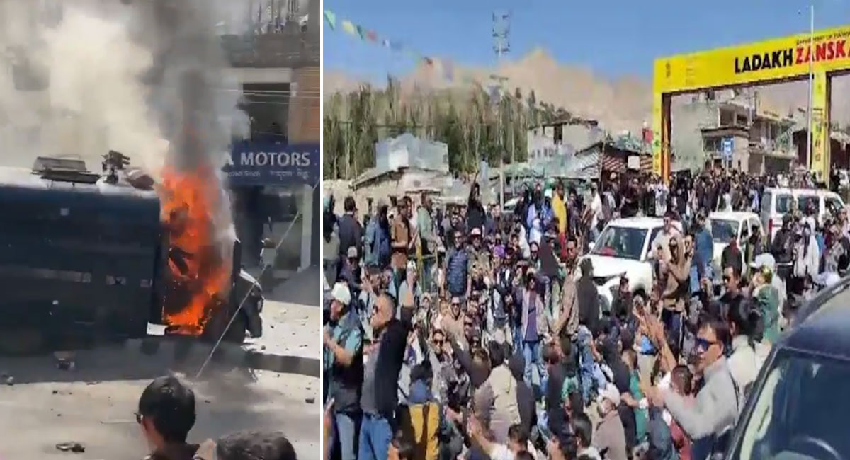 लेह में Gen-Z का केंद्र सरकार के खिलाफ प्रदर्शन : सोनम वांगचुक के समर्थन में छात्रों का हंगामा, CRPF की गाड़ी जलाई