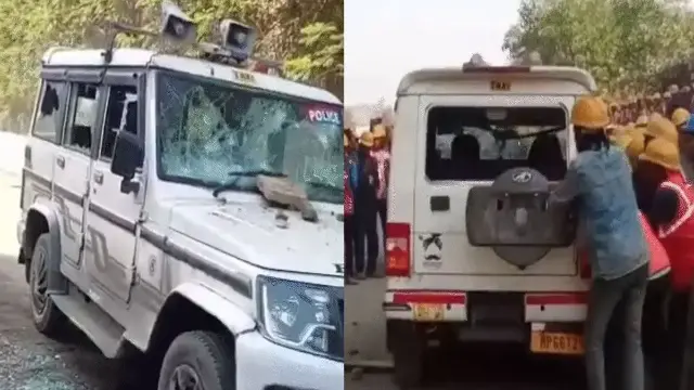 पावर प्लांट परिसर में तोड़फोड़, पुलिस की गाड़ी भी फोड़ी