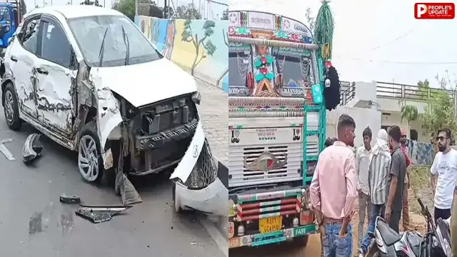कार बुरी तरह क्षतिग्रस्त, चालक की बची जान