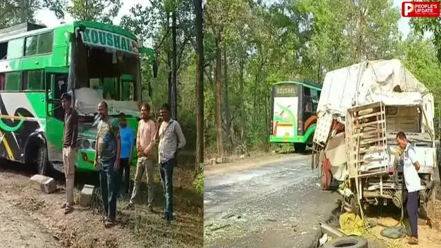 बस और ट्रक की आमने-सामने भिड़ंत, 6 घायल