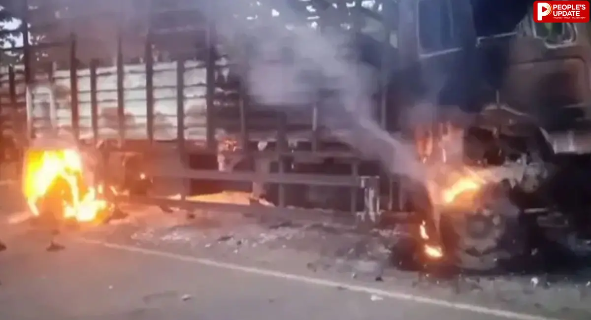 घंसौर में चलते ट्रक में लगी भीषण आग, ड्राइवर और कंडक्टर ने कूदकर बचाई जान