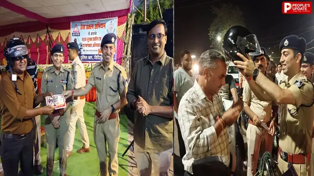 विदिशा में हेलमेट-सीटबेल्ट अभियान, कलेक्टर-SP ने खुद पहनाया हेलमेट; नियम तोड़ने पर 25 चालान बनाए