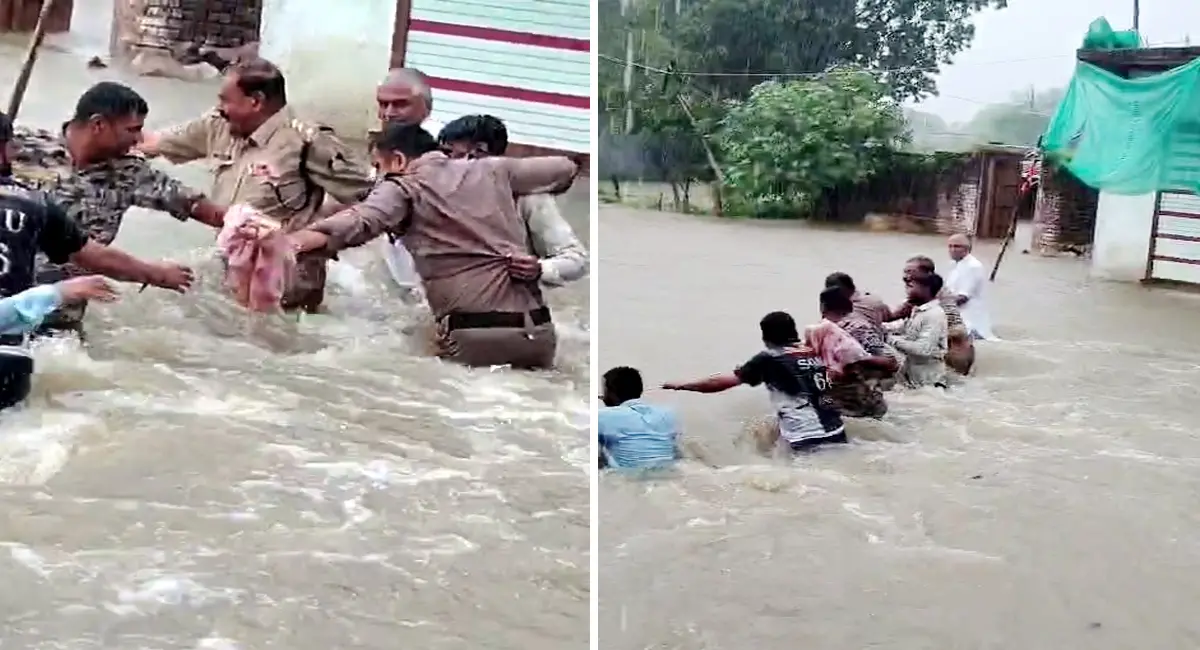 पानी में उतरकर ग्रामीणों को दिया भरोसा,जलभराव में डटी पुलिस टीम