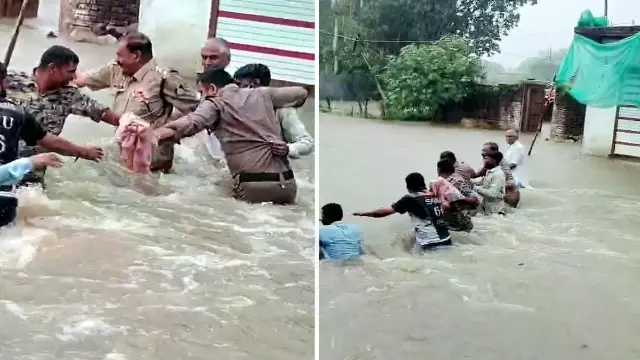 पानी में उतरकर ग्रामीणों को दिया भरोसा,जलभराव में डटी पुलिस टीम