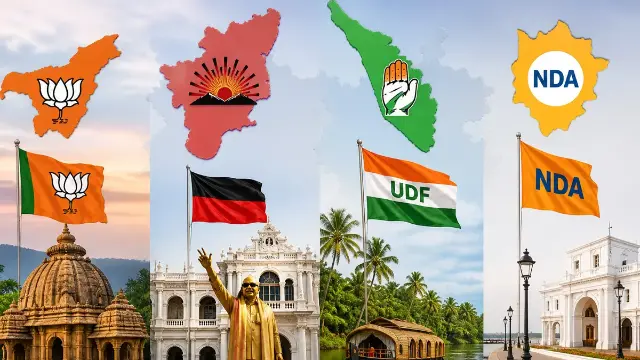 असम में भाजपा की लहर, तमिलनाडु में DMK की गूंज, केरलम में UDF को बढ़त, पुडुचेरी में NDA के वापसी के संकेत