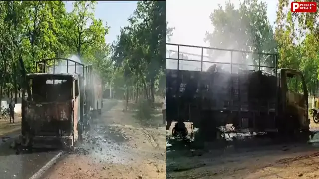 उमरिया में चलते ट्रक में आग, किराने के सामान से भरा था, लाखों रु के नुकसान की आशंका