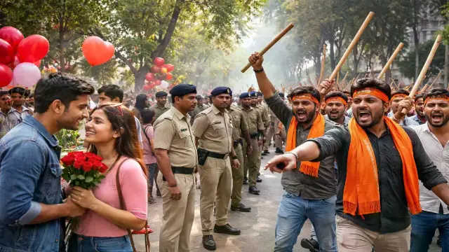 भोपाल में वेलेंटाइन डे पर लाठी का पहरा, सड़कों पर उतरी बजरंगी सेना