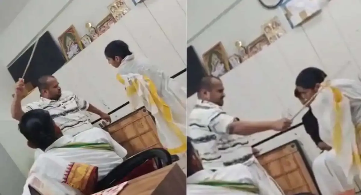 शिक्षक ने छात्र पर बेरहमी से बरसाईं छड़ियां, VIDEO VIRAL