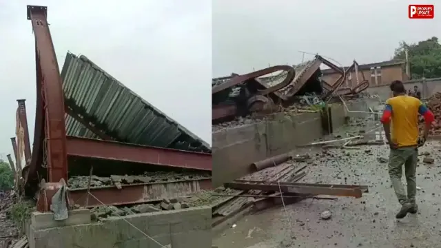 निर्माणाधीन गोदाम का शेड गिरा,  लोहे के स्ट्रक्चर के नीेचे कई मजदूर फंसे