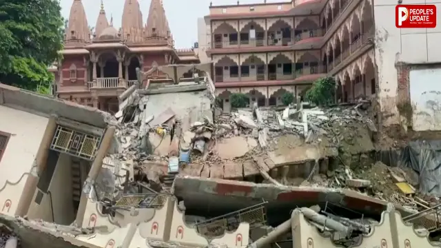 प्रयागराज में बड़ा हादसा! स्वामी नारायण मंदिर का तीन मंजिला हिस्सा गड्ढे में समाया, पानी भरने से कमजोर हुई नींव